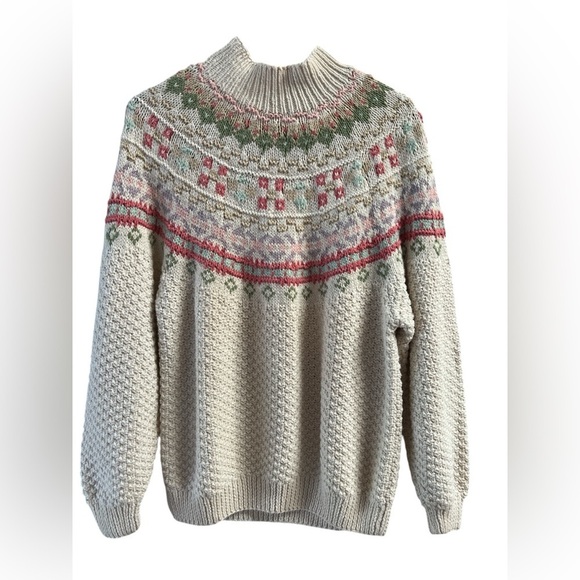 Casual Corner Sweaters - Vintage ivory knit pastel colorful cowl neck sweater